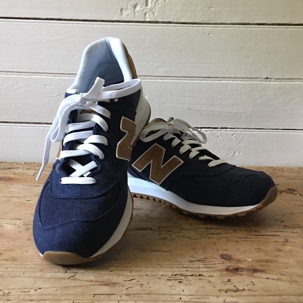 NWB New Balance Classic 574 Denim Leather Sneaker - Picture 3 of 8